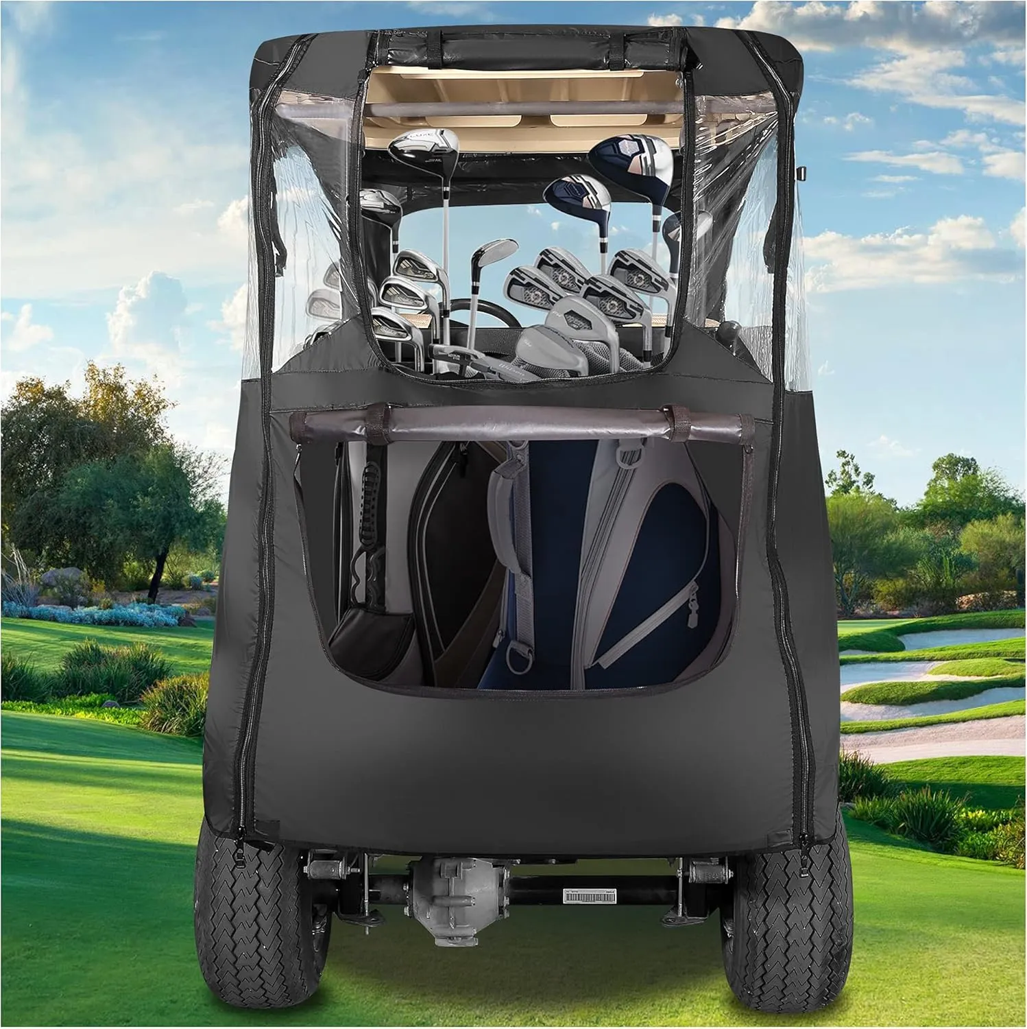 10L0L Deluxe Golf Cart Enclosure 2 Passenger for Club Car Precedent, Onward & Tempo Golf Cart, 4 Sided Clear PVC Window with Security Side Mirror Openings and Zipper Entry Golf Cart Rain Cover