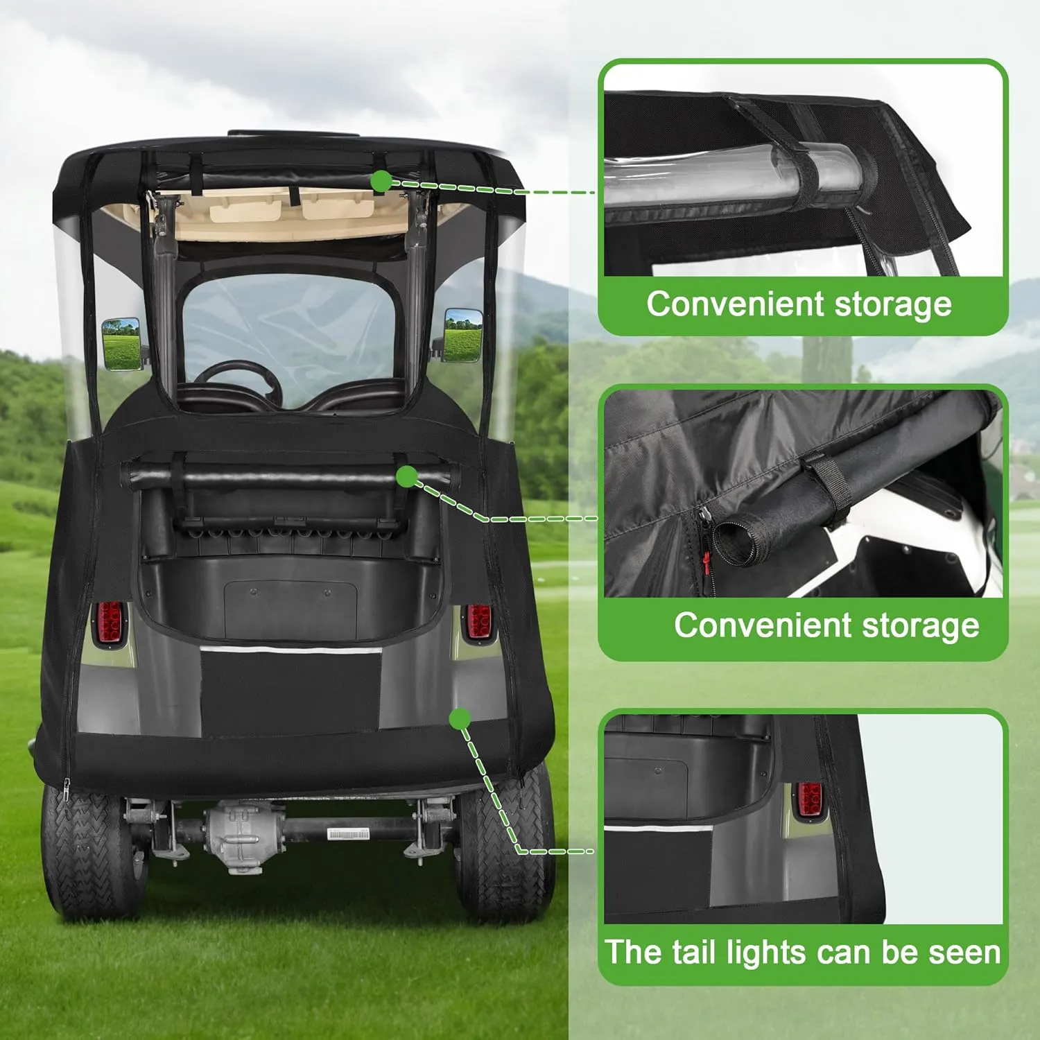 10L0L Deluxe Golf Cart Enclosure 2 Passenger for Club Car Precedent, Onward & Tempo Golf Cart, 4 Sided Clear PVC Window with Security Side Mirror Openings and Zipper Entry Golf Cart Rain Cover