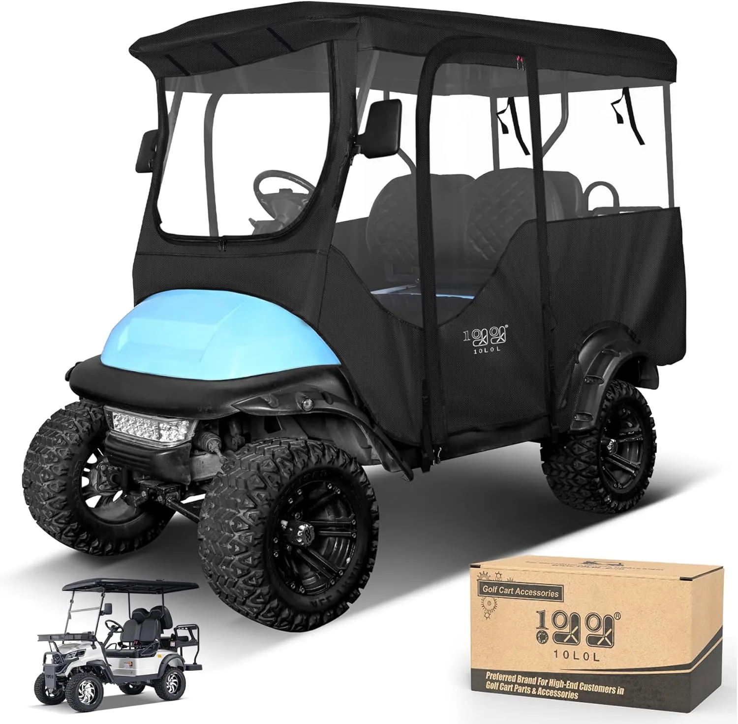 10L0L Golf Cart Enclosures Cover for 4 Passenger Club Car Precedent Vehicle or Club Car Precedent Extended Roof Cart, All Weather Windproof Waterproof Rain Cover, 4-Sided Clear Window & Roll-up Zipper