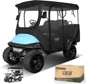 10L0L Golf Cart Enclosures Cover for 4 Passenger Club Car Precedent Vehicle or Club Car Precedent Extended Roof Cart, All Weather Windproof Waterproof Rain Cover, 4-Sided Clear Window & Roll-up Zipper
