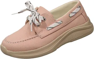 2025 Women's Canvas Slip On Shoes Lace Up Sneakers Slip On Low Top Arch Support Walking Loafers Orthopedic Non Slip Closed Toe Running Casual Boat Shoes Soft Tennis Shoe for Daily Wear