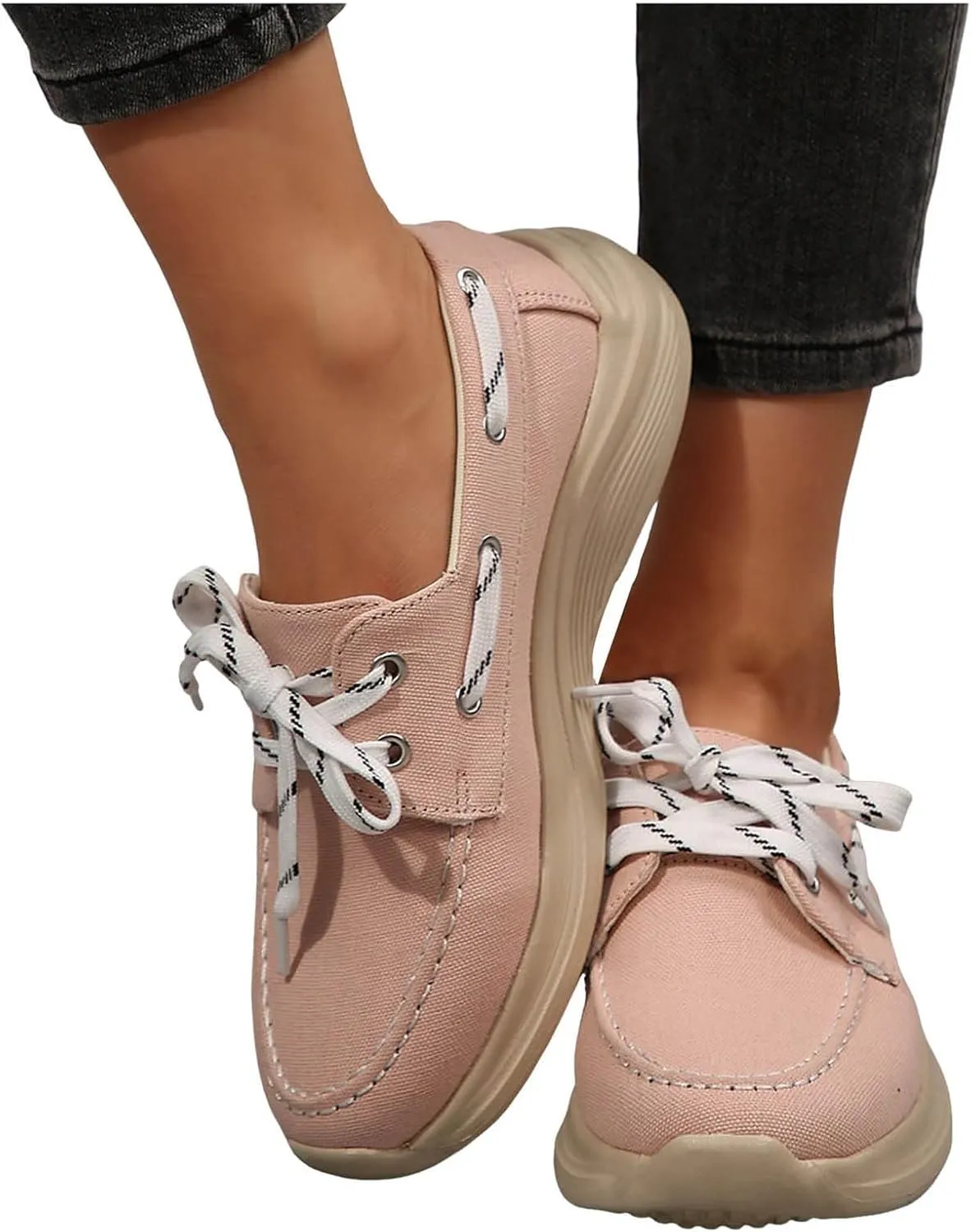 2025 Women's Canvas Slip On Shoes Lace Up Sneakers Slip On Low Top Arch Support Walking Loafers Orthopedic Non Slip Closed Toe Running Casual Boat Shoes Soft Tennis Shoe for Daily Wear