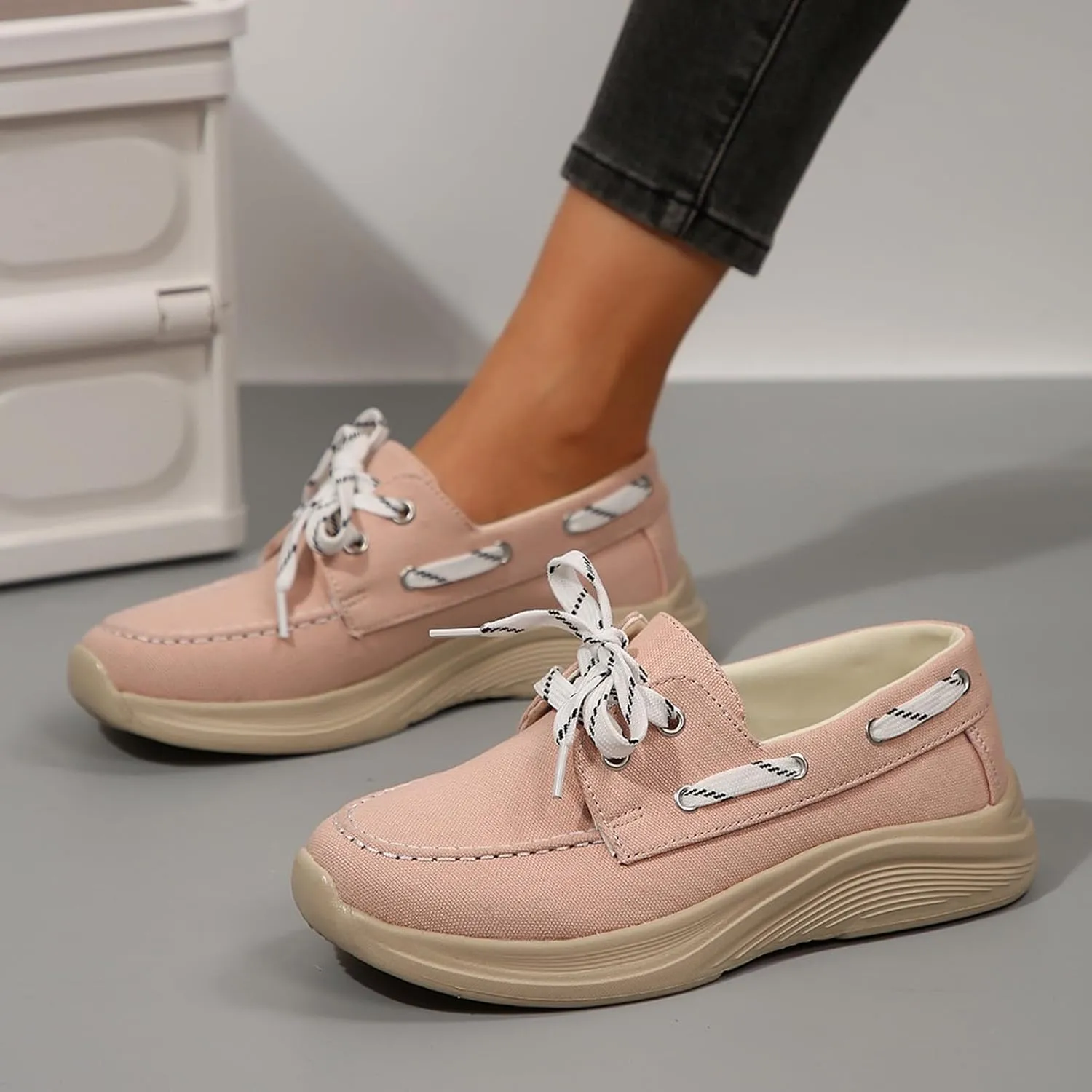 2025 Women's Canvas Slip On Shoes Lace Up Sneakers Slip On Low Top Arch Support Walking Loafers Orthopedic Non Slip Closed Toe Running Casual Boat Shoes Soft Tennis Shoe for Daily Wear