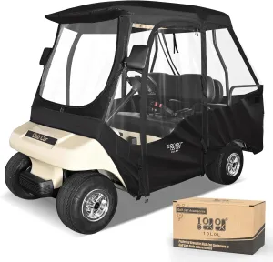 4 Passenger Golf Cart Enclosure, Storage Cover Fits for Club Car DS, Windproof Waterproof Portable 4-Sided Clear Window & Roll-up Zipper Door (Black/Transparent)