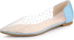 Allegra K Women's Pointed Toe Clear Rhinestone Ballet Flats
