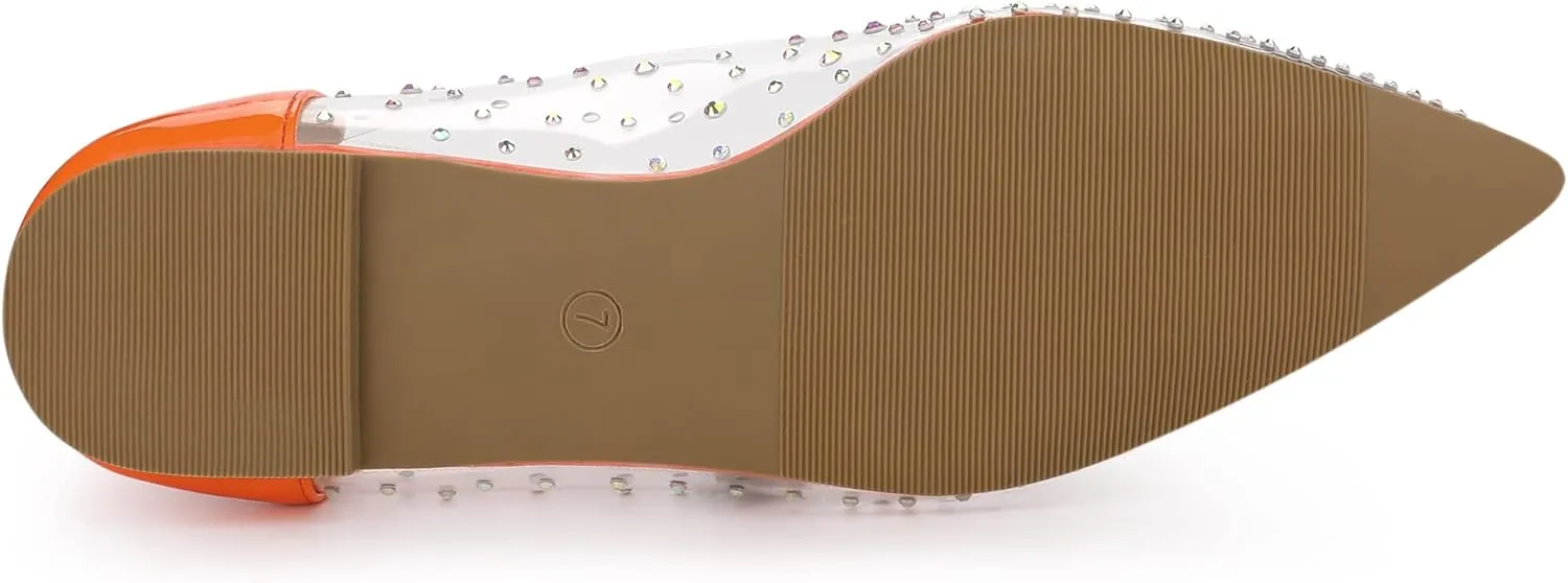Allegra K Women's Pointed Toe Clear Rhinestone Ballet Flats