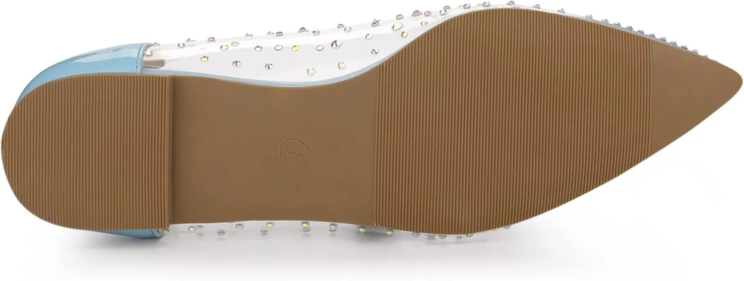 Allegra K Women's Pointed Toe Clear Rhinestone Ballet Flats