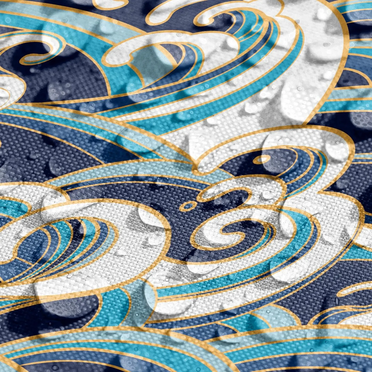 Ambesonne Nautical Table Runner & Placemats, Traditional Oriental Style Ocean Waves Pattern Foam and Splashes Print, Set for Dining Table Decor, Placemat 4 pcs   Runner 16"x72", Blue and White
