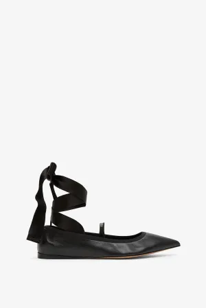 Ankle ribbon black ballet flats