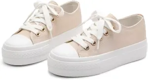 ANTLULU Girls’ Platform Canvas Shoes Low Top and High Top Canvas Sneakers Lace-up Fashion Casual Shoes for Girls