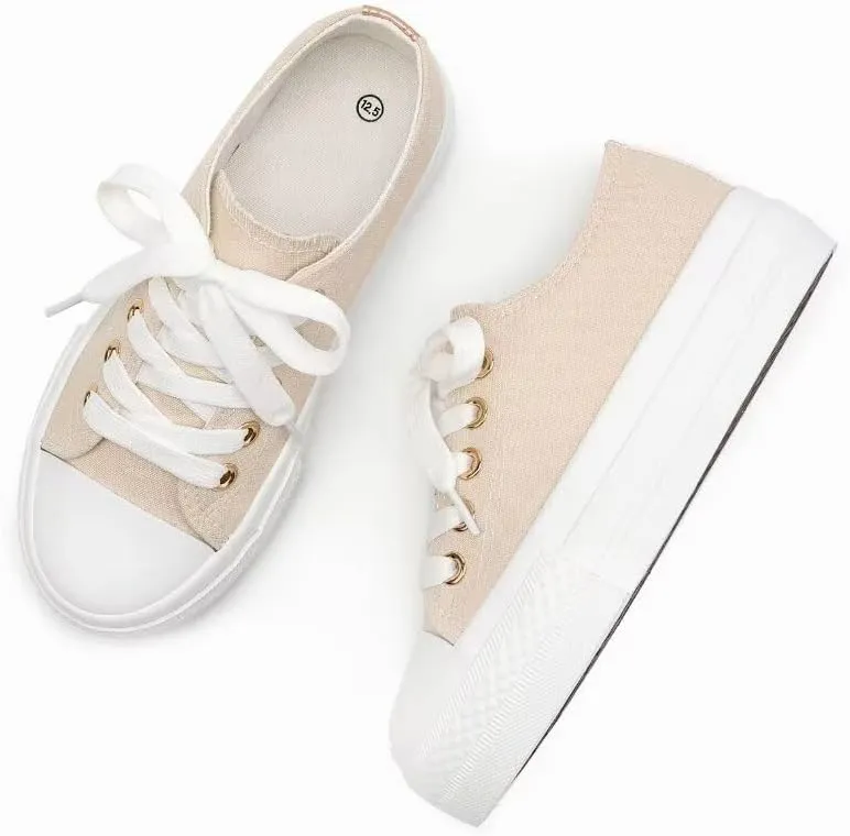 ANTLULU Girls’ Platform Canvas Shoes Low Top and High Top Canvas Sneakers Lace-up Fashion Casual Shoes for Girls