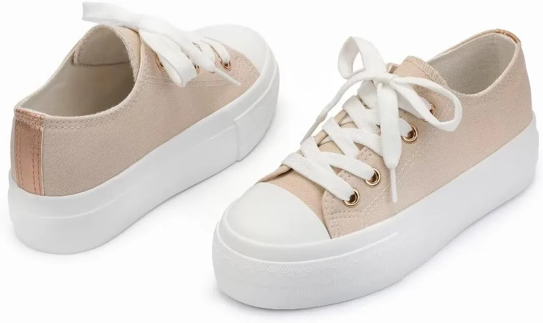 ANTLULU Girls’ Platform Canvas Shoes Low Top and High Top Canvas Sneakers Lace-up Fashion Casual Shoes for Girls
