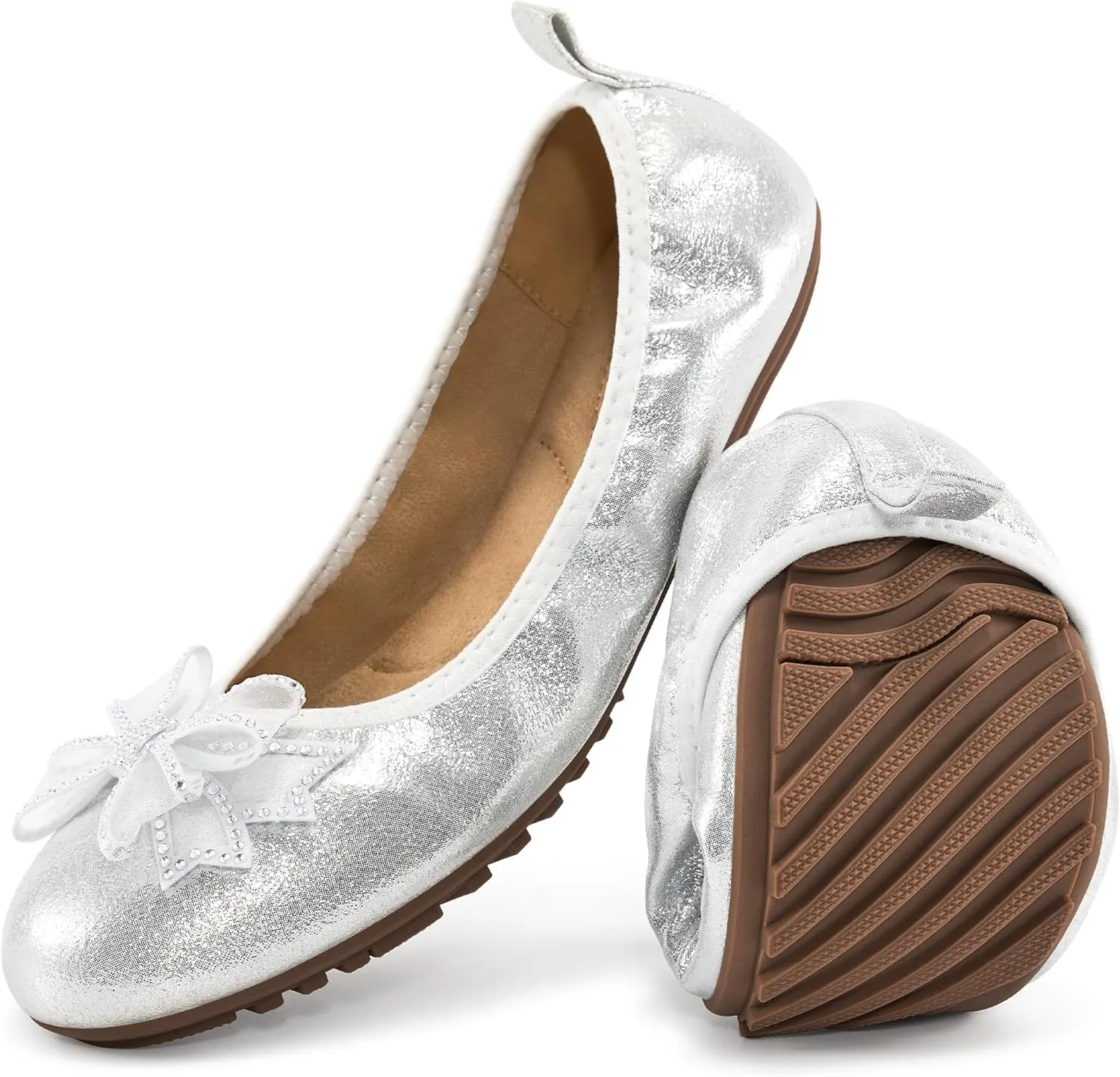 Aomigoct Ballet Flats for Women Shoes: Comfortable Round Toe Work Flats - Ladies Wedding Slip On Dressy Shoes