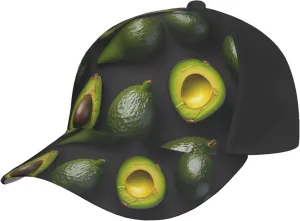 Avocado Fruit Pattern Print Baseball Cap for Men and Women – Curved Brim, Perfect for Outdoor, Sports, Travel, and Four Seasons Black