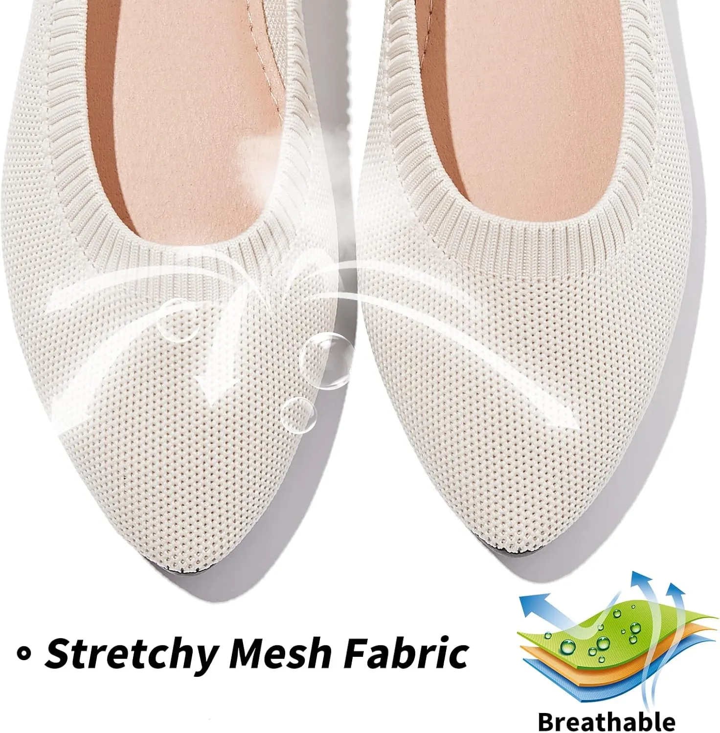 BABUDOG Women's Mesh Flats Shoes Pointed-Toe Dress Shoes for Women Black Flats Shoes Comfortable Memory Foam Flats Shoes