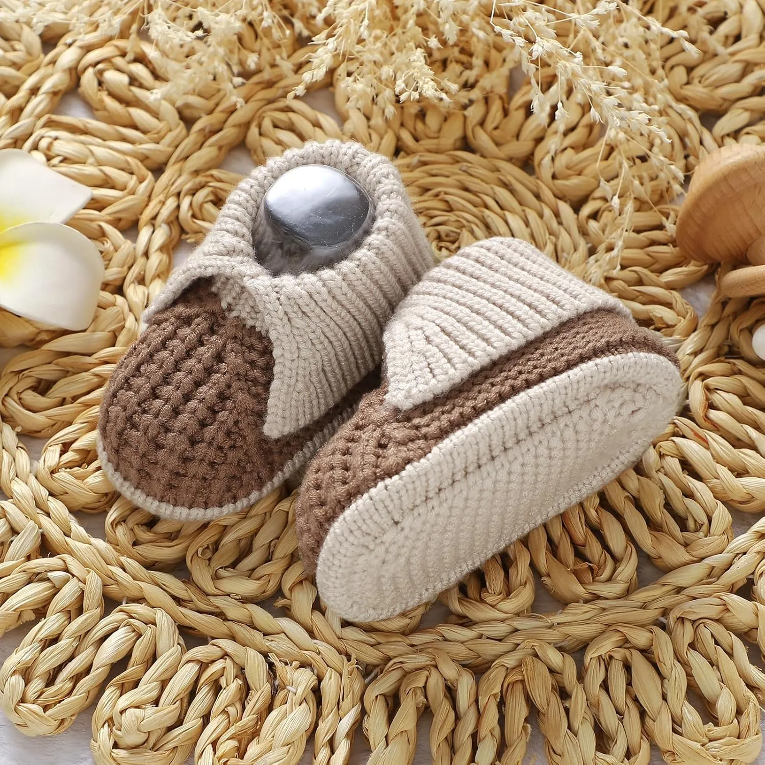 Baby Booties Newborn Hand Knit Sock Shoes Soft Cozy First Walkers for Infant Boys Girls