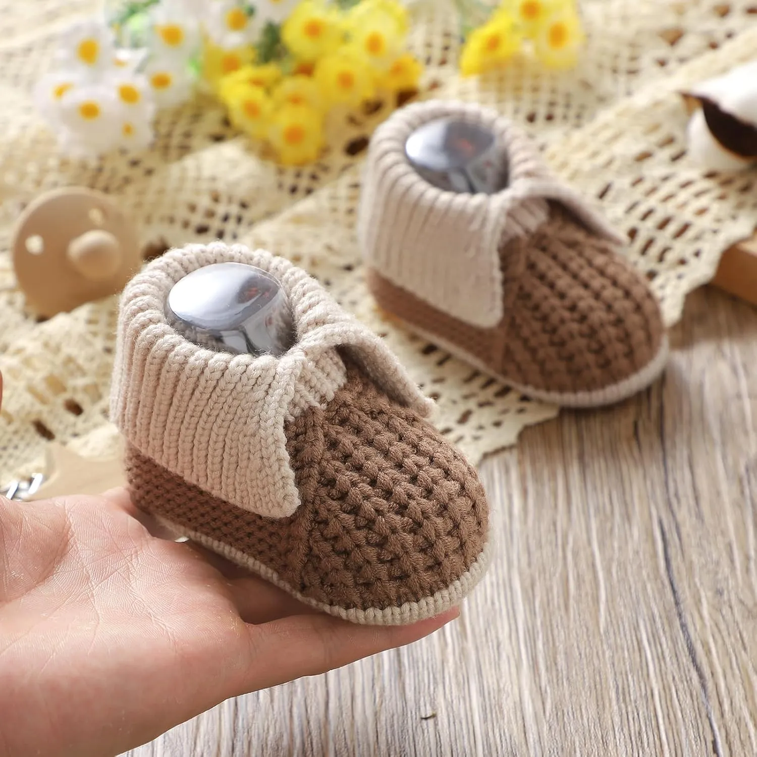 Baby Booties Newborn Hand Knit Sock Shoes Soft Cozy First Walkers for Infant Boys Girls