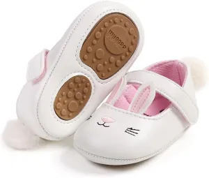Baby Girls Mary Jane Flats with Bowknot Flowers Princess Wedding Dress Ballet Shoes Non-Slip Toddler First Walkers Newborn Crib Shoes