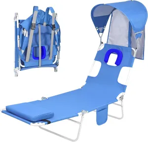 Backpack Beach Tanning Chair with Canopy Sun Shade & Face Hole, 6 Position Folding Lounge Sun Chair for Adults Outside Reading Sunbathing Poolside Camping Lawn, UPF 50 , Patent Design