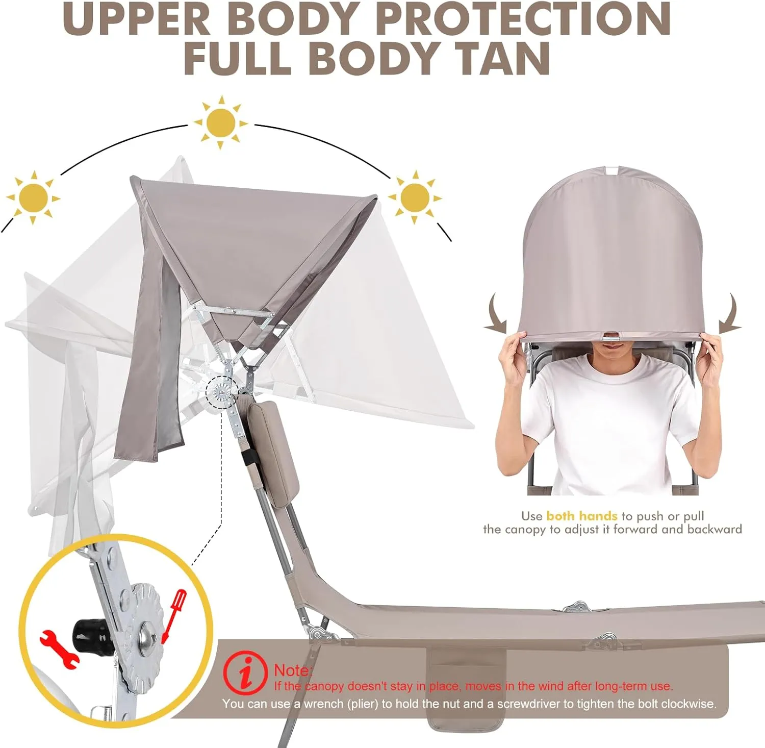 Backpack Beach Tanning Chair with Canopy Sun Shade & Face Hole, 6 Position Folding Lounge Sun Chair for Adults Outside Reading Sunbathing Poolside Camping Lawn, UPF 50 , Patent Design