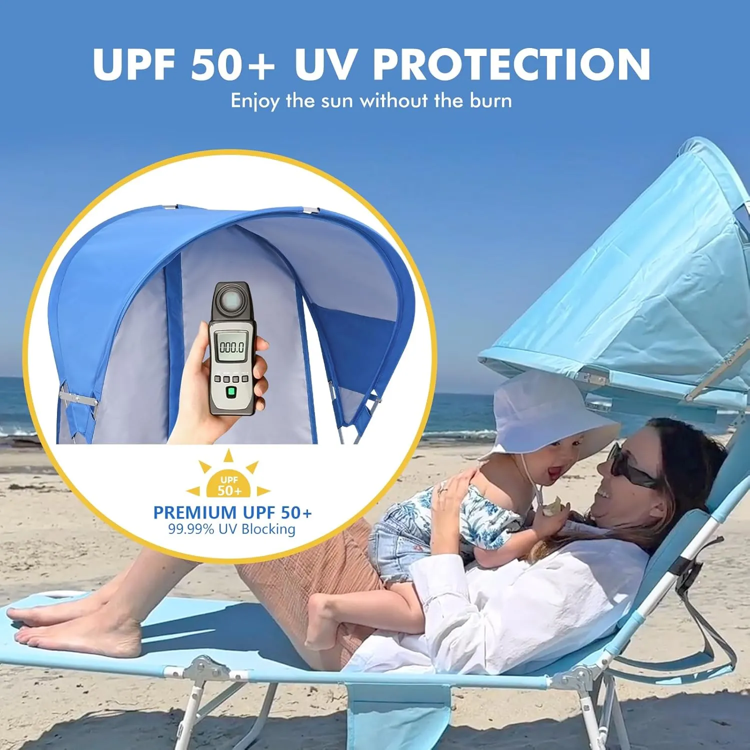 Backpack Beach Tanning Chair with Canopy Sun Shade & Face Hole, 6 Position Folding Lounge Sun Chair for Adults Outside Reading Sunbathing Poolside Camping Lawn, UPF 50 , Patent Design