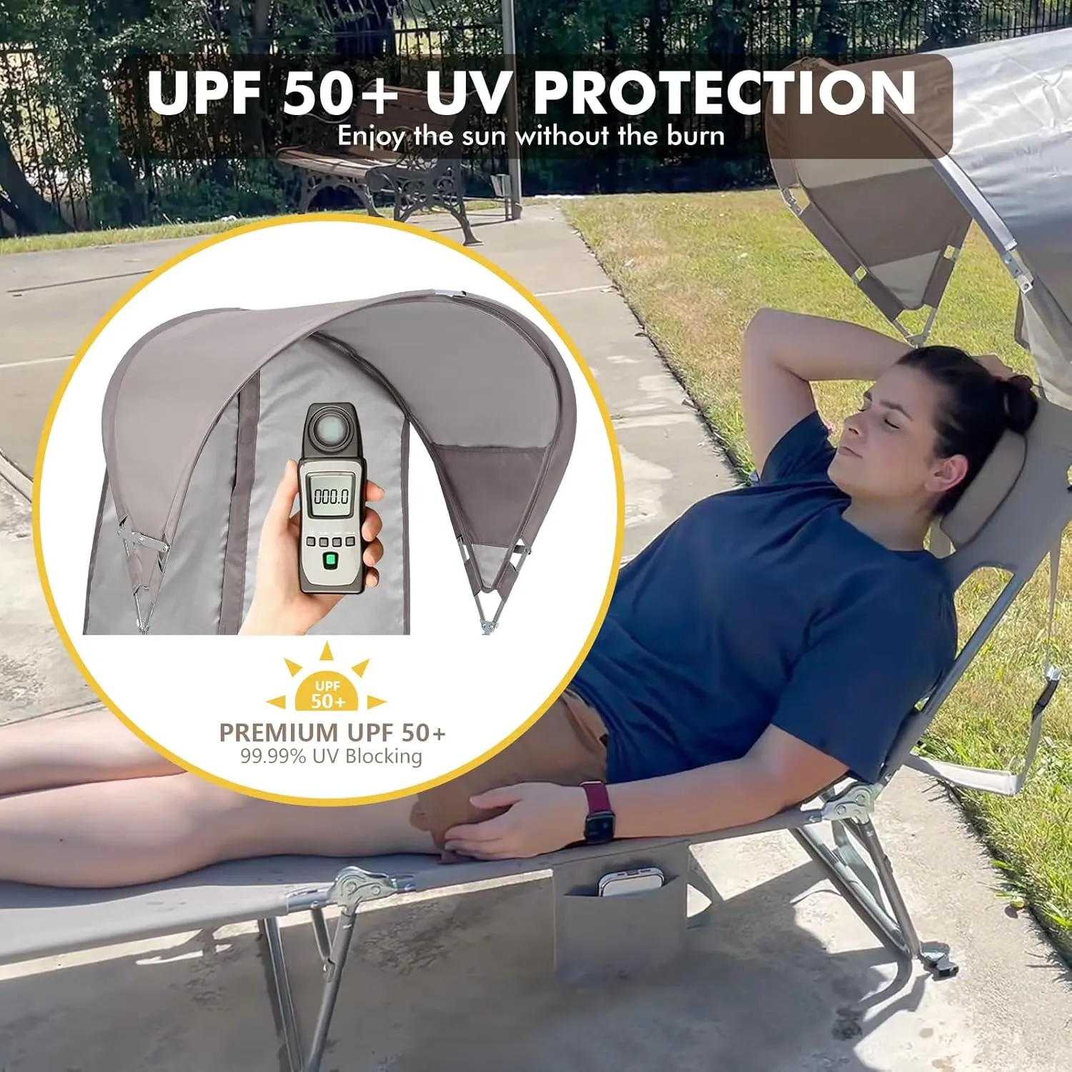 Backpack Beach Tanning Chair with Canopy Sun Shade & Face Hole, 6 Position Folding Lounge Sun Chair for Adults Outside Reading Sunbathing Poolside Camping Lawn, UPF 50 , Patent Design