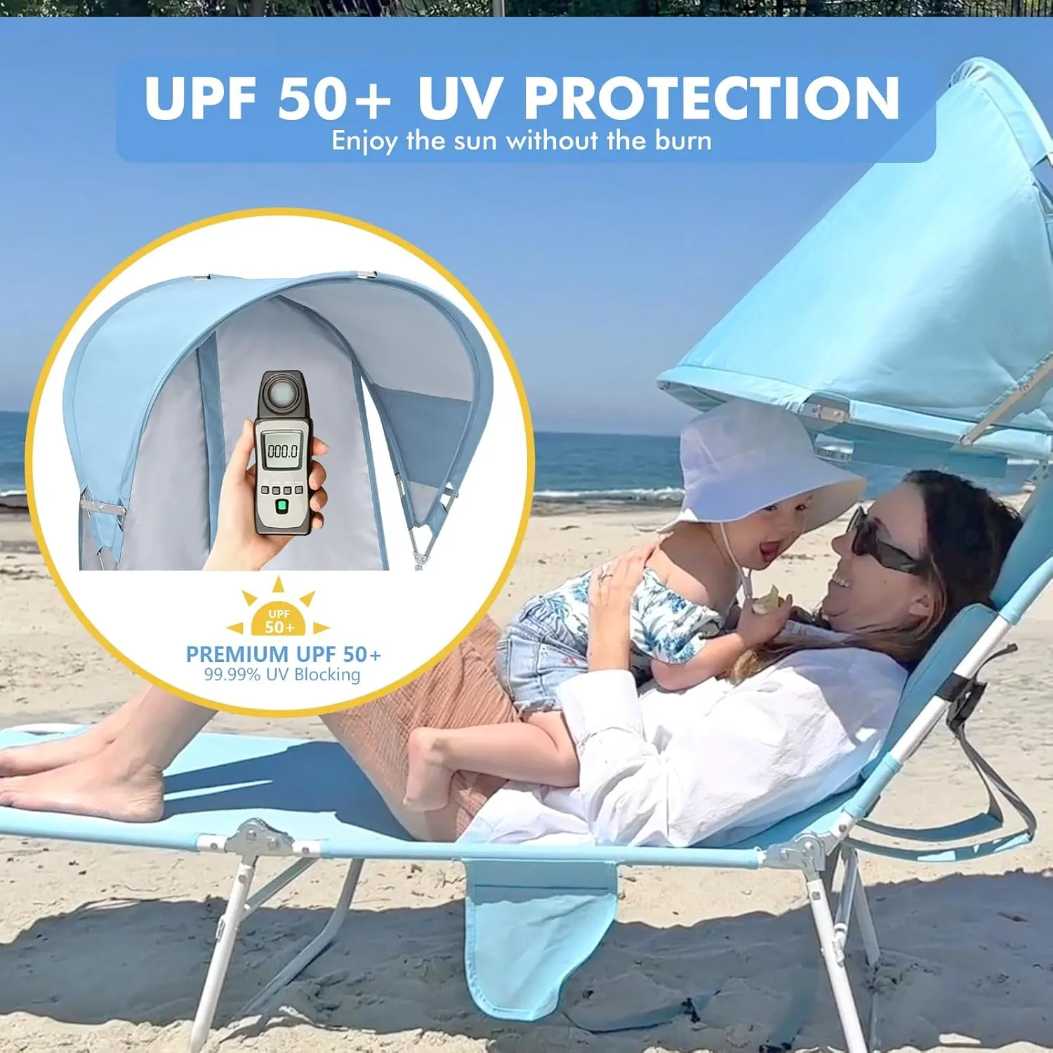 Backpack Beach Tanning Chair with Canopy Sun Shade & Face Hole, 6 Position Folding Lounge Sun Chair for Adults Outside Reading Sunbathing Poolside Camping Lawn, UPF 50 , Patent Design