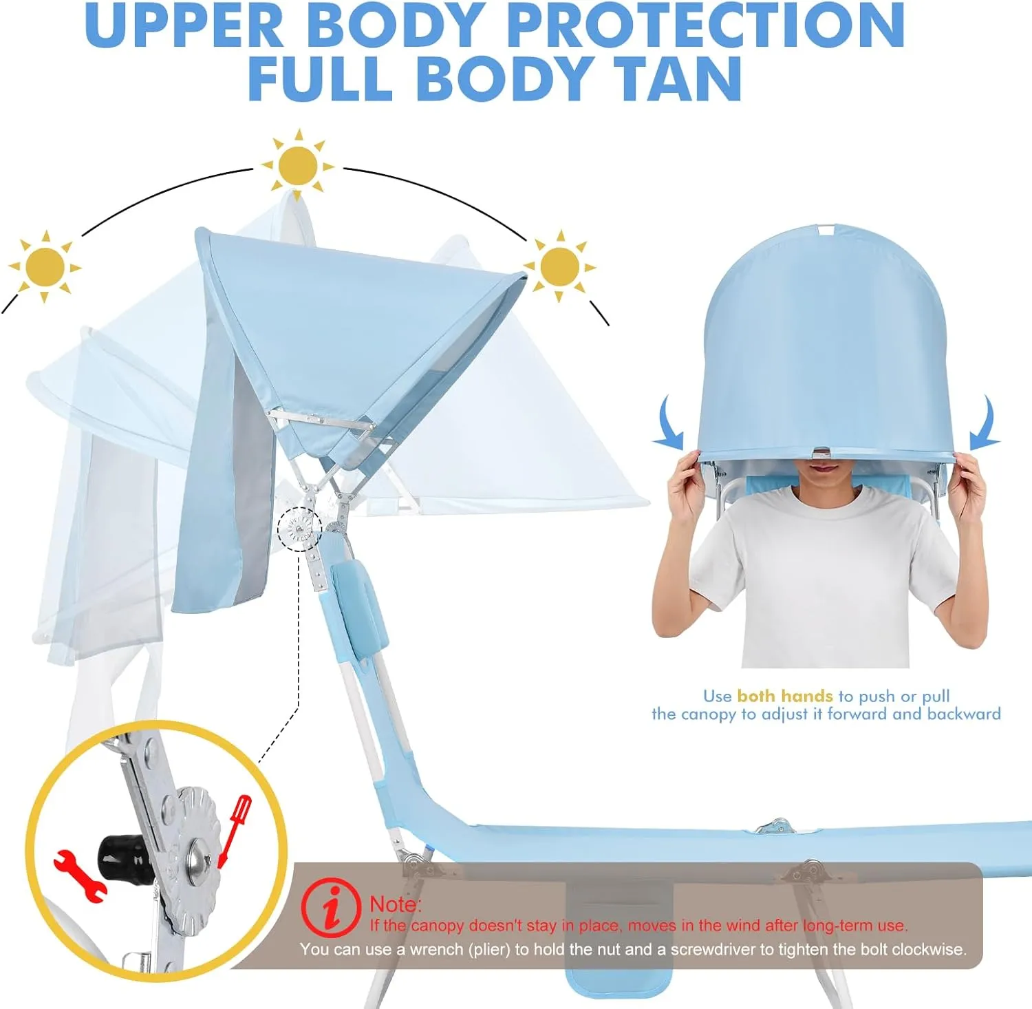 Backpack Beach Tanning Chair with Canopy Sun Shade & Face Hole, 6 Position Folding Lounge Sun Chair for Adults Outside Reading Sunbathing Poolside Camping Lawn, UPF 50 , Patent Design