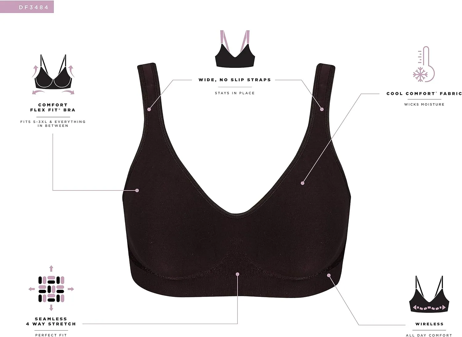 Bali Women's Wireless Bra, Comfort Revolution Seamless Bra, ComfortFlex Fit, Moisture-Wicking