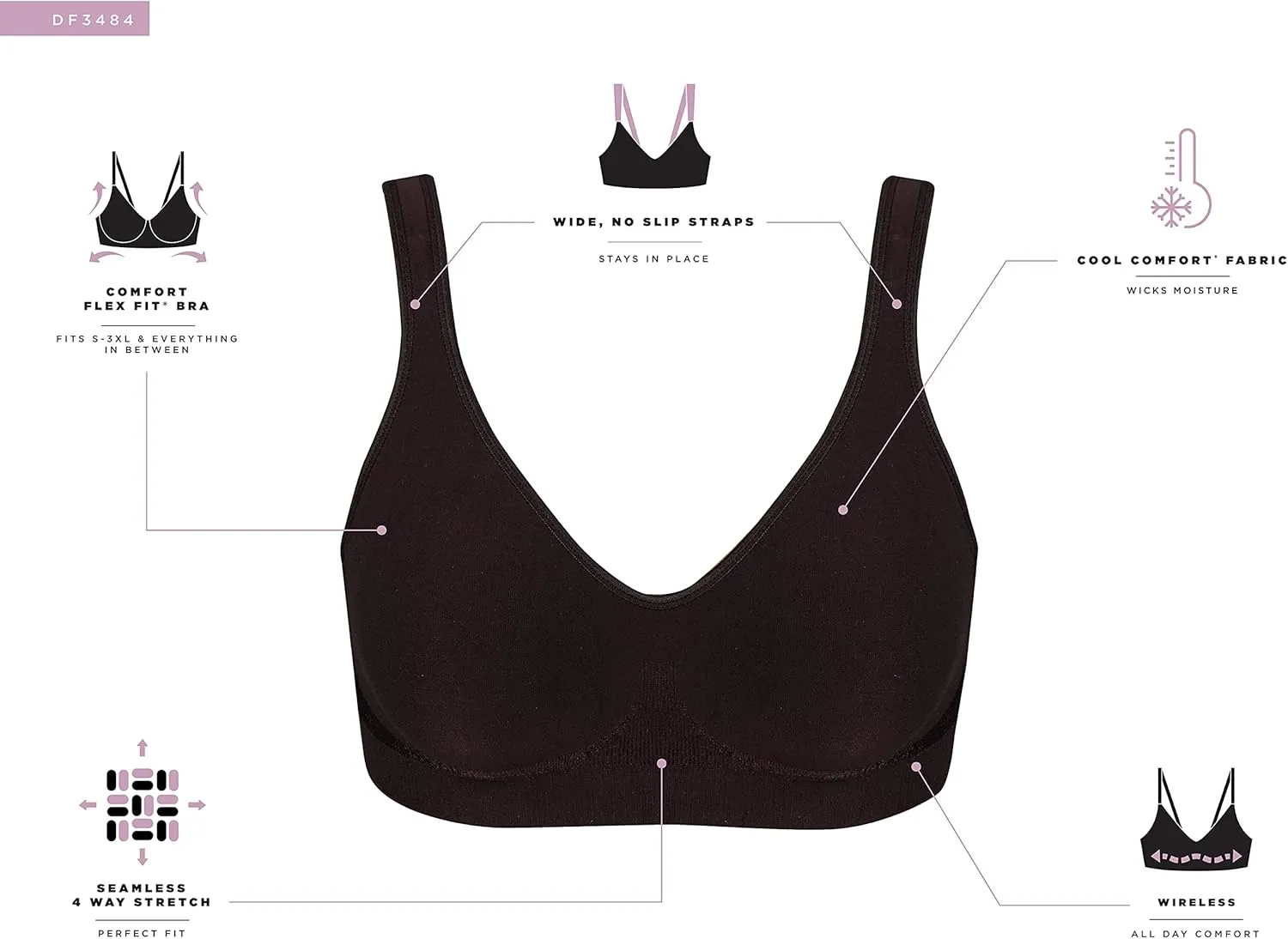 Bali Women's Wireless, Comfort Revolution Seamless T-Shirt Bra, ComfortFlex Fit, Moisture-Wicking
