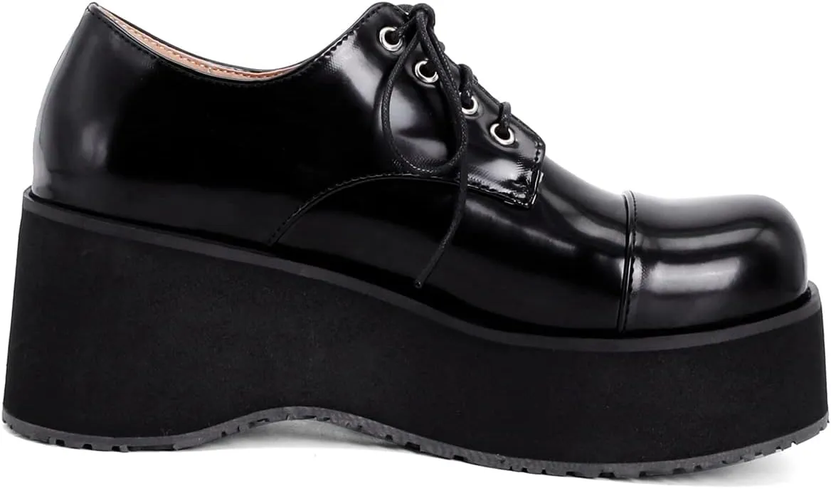 Betastella Women's Platform Oxfords Goth Wedge Patent Leather Lace Up Gothic Shoes