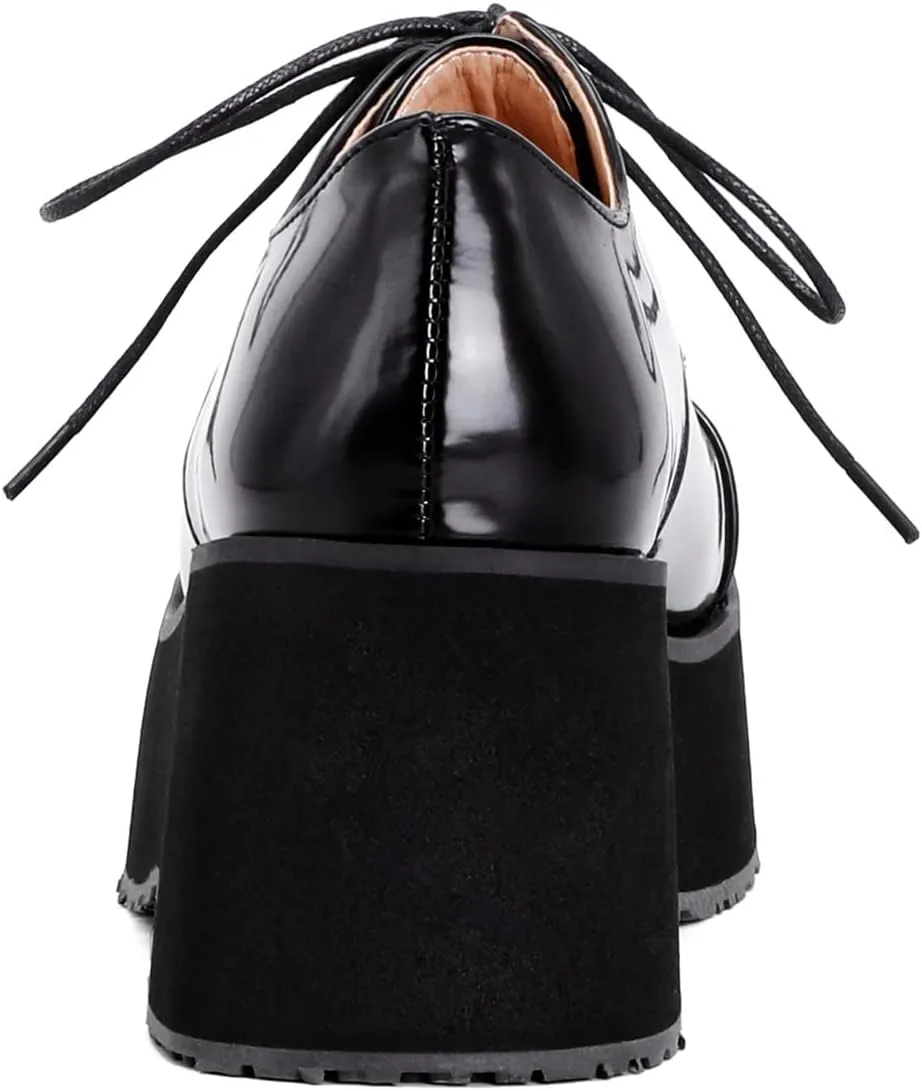 Betastella Women's Platform Oxfords Goth Wedge Patent Leather Lace Up Gothic Shoes