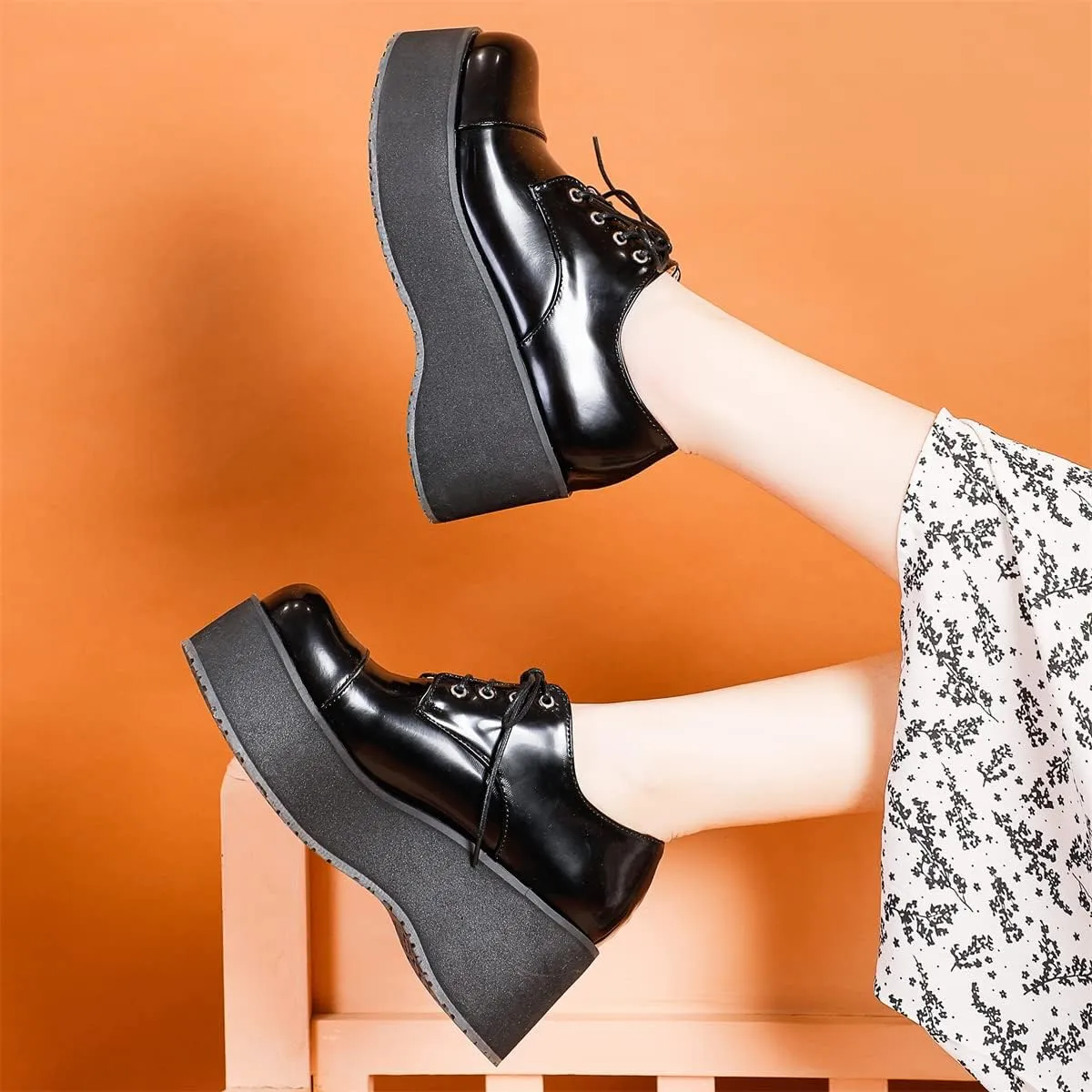 Betastella Women's Platform Oxfords Goth Wedge Patent Leather Lace Up Gothic Shoes