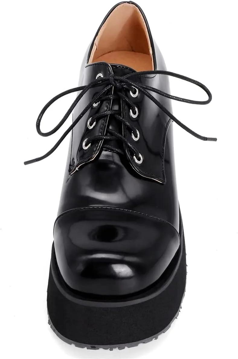 Betastella Women's Platform Oxfords Goth Wedge Patent Leather Lace Up Gothic Shoes