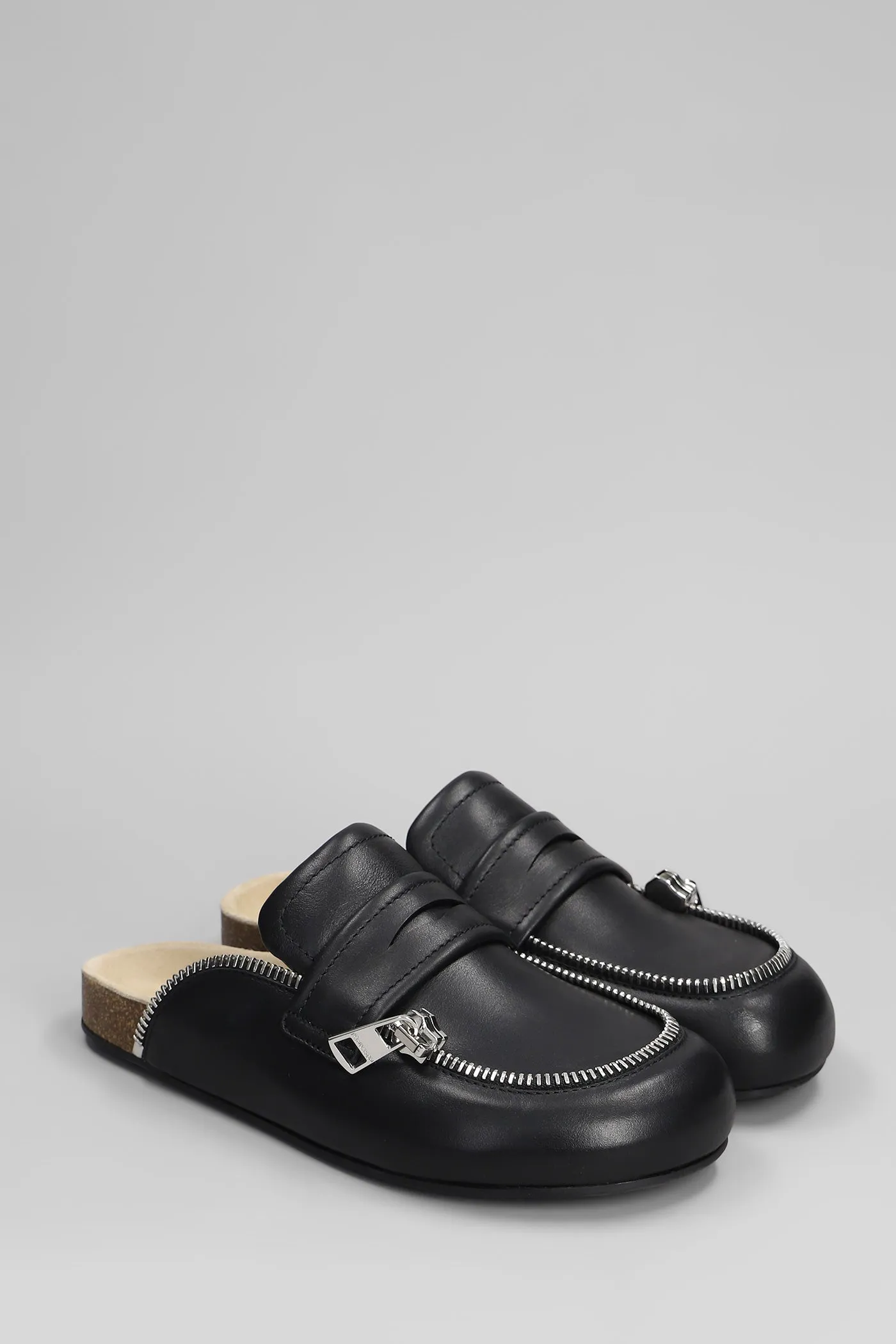 Biker loafer Slipper-Mule in black leather