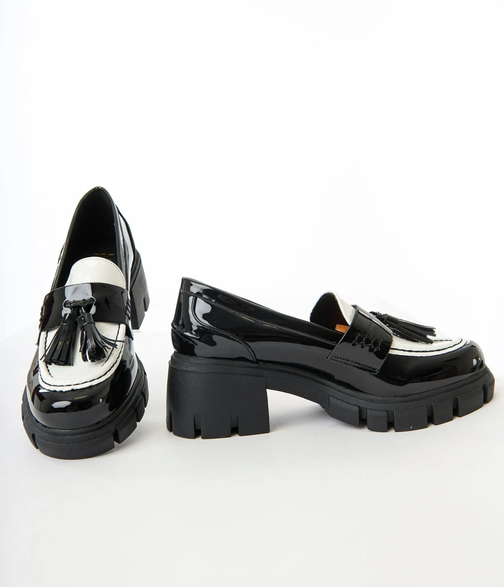 Black & White Patent Leatherette Oxford Shoes