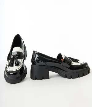 Black & White Patent Leatherette Oxford Shoes