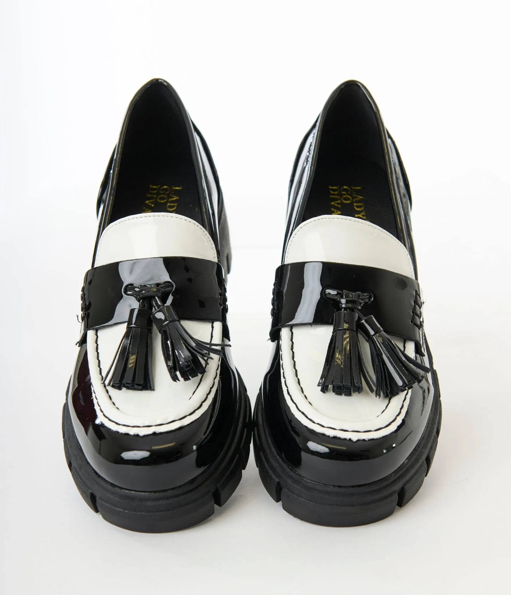 Black & White Patent Leatherette Oxford Shoes