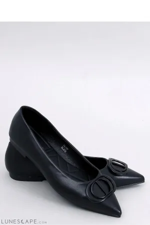 Black Eco-Leather Pointed-Toe Flats with Sculptural Buckle Detail