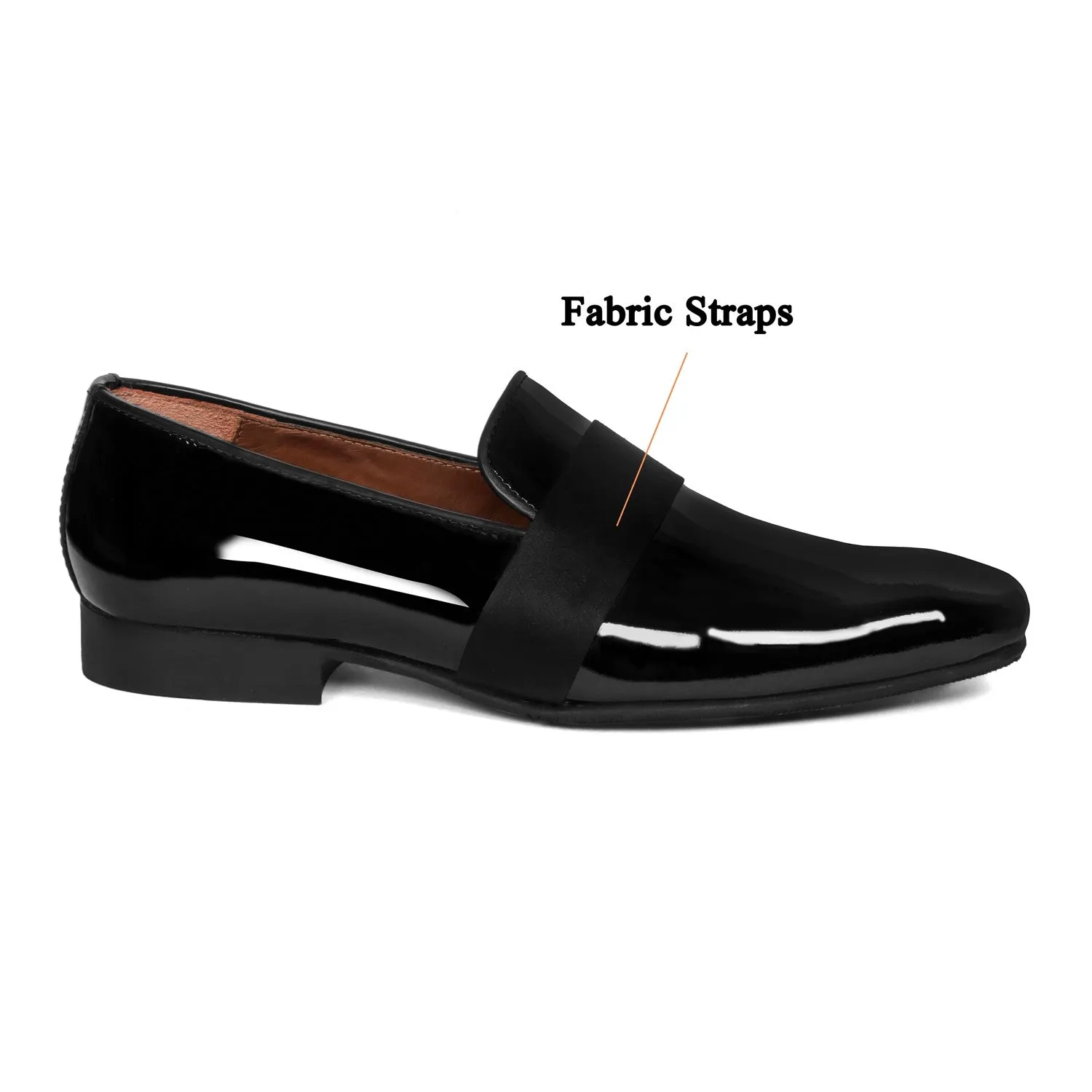 Black Patent Leather Slip-On Shoes with Mid-Strap Loafer Design