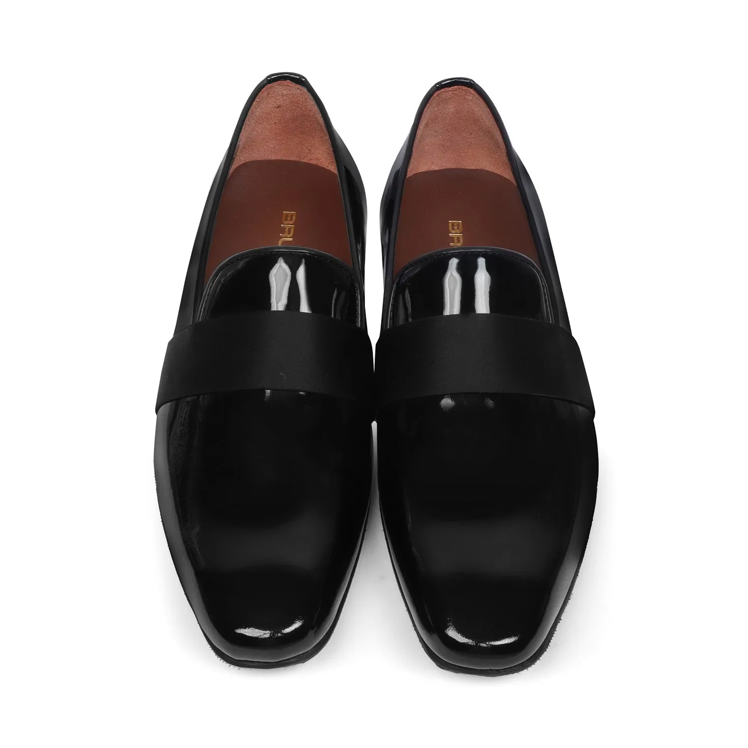 Black Patent Leather Slip-On Shoes with Mid-Strap Loafer Design