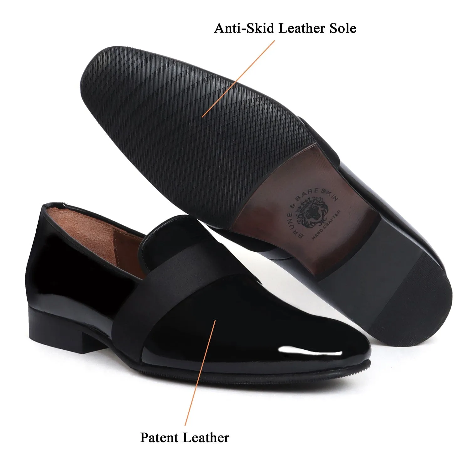 Black Patent Leather Slip-On Shoes with Mid-Strap Loafer Design