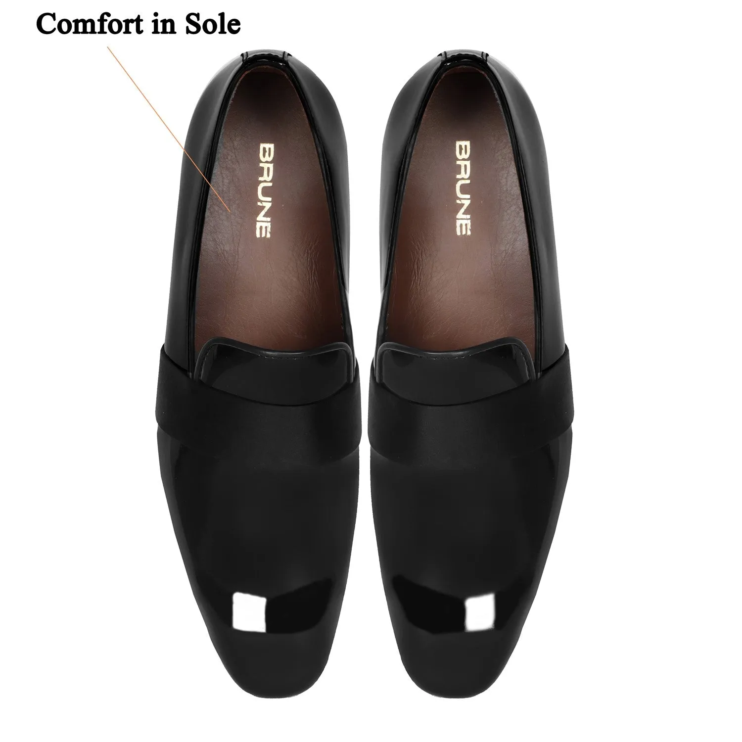 Black Patent Leather Slip-On Shoes with Mid-Strap Loafer Design
