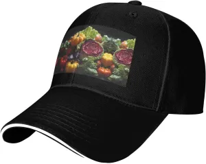 Black Stylish Baseball Cap for Men and Women â€“ Fresh Cabbage Print Perfect for Sports, Travel, and Outdoor Activities