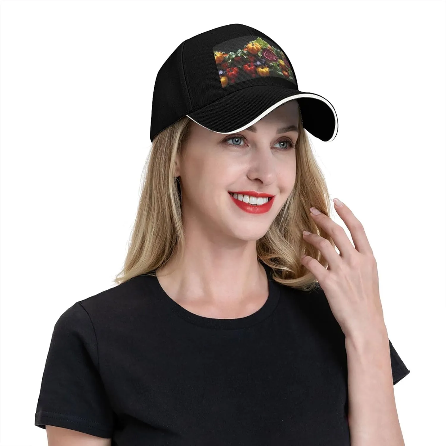 Black Stylish Baseball Cap for Men and Women â€“ Fresh Cabbage Print Perfect for Sports, Travel, and Outdoor Activities