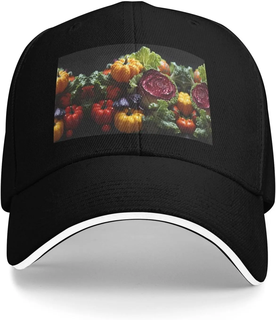 Black Stylish Baseball Cap for Men and Women â€“ Fresh Cabbage Print Perfect for Sports, Travel, and Outdoor Activities
