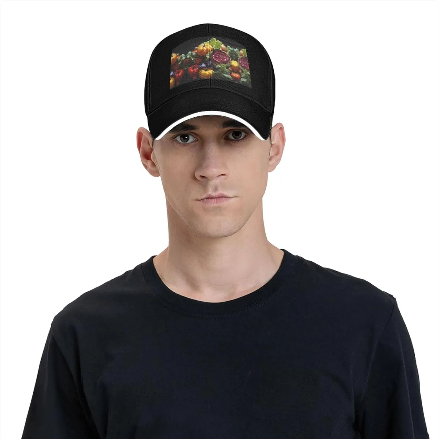 Black Stylish Baseball Cap for Men and Women â€“ Fresh Cabbage Print Perfect for Sports, Travel, and Outdoor Activities