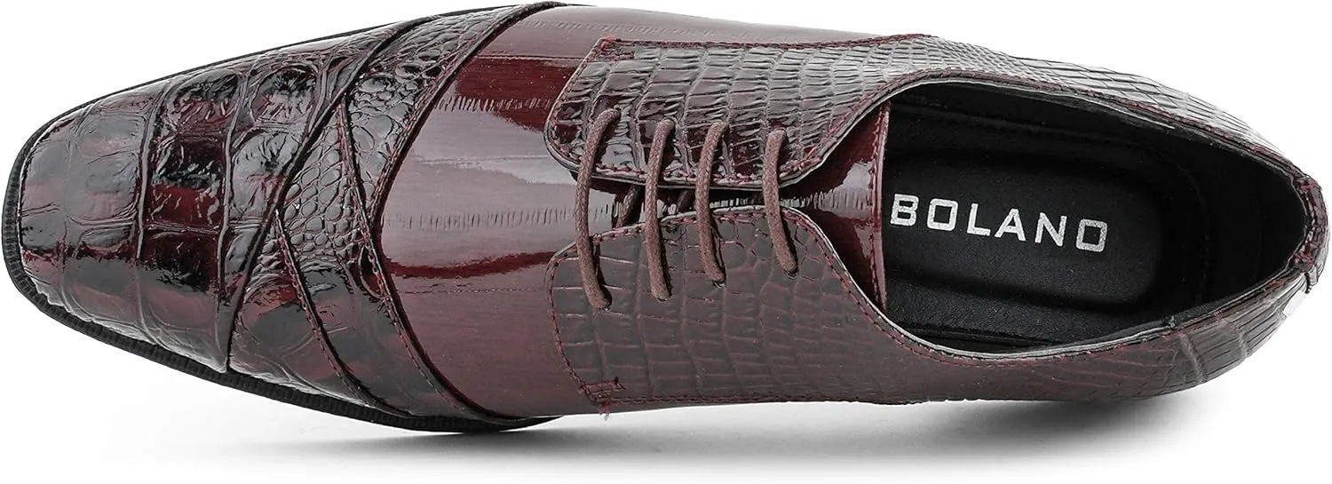 Bolano Bandit, Cap Toe Oxford Dress Shoes for Men, Men's Formal Dress Shoes with Alligator Print, Croc Folded Oxfords