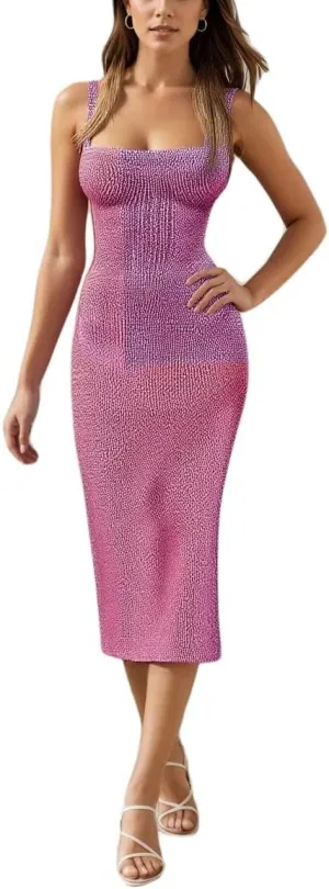 Braces Skirt Slip Bodycon Dresses for Women Strap Lace Up Backless Cowl Neck Party Yarn Dress