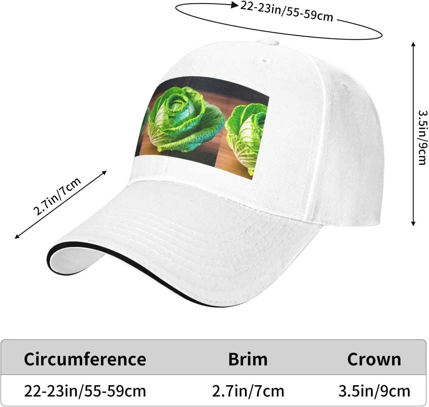 Bright Cabbage Print Custom Baseball Cap for Men,Adjustable Back,and Sweatband,Suitable for All Seasons